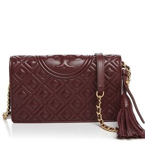 Tory Burch Fleming Chain Wallet in Claret/Gold